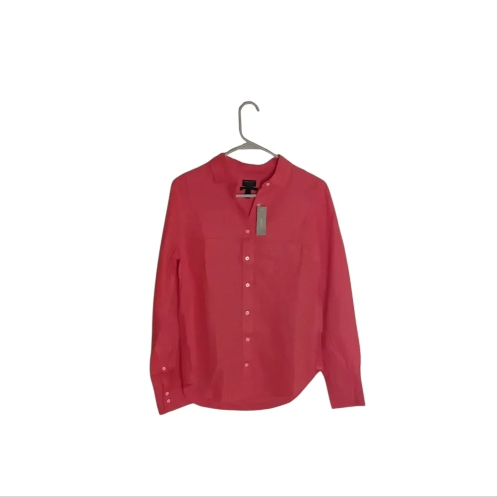 J. Crew Baird McNutt Women's 6 Coral Button-up Irish Linen Long Sleeve Blouse